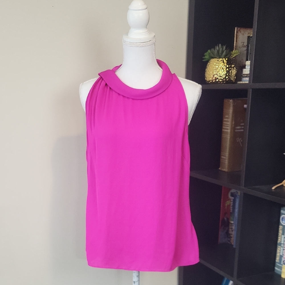 LAUNDRY by Shelli Segal Pink Asymmetrical Sleeveless Keyhole Button Neckline Top